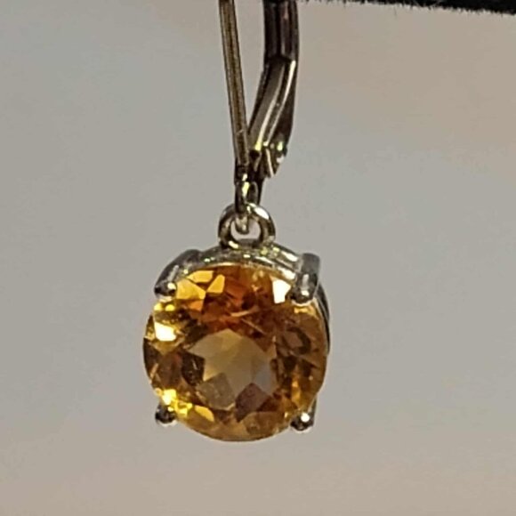 3.75ctw round Brazilian Citrine, Rhodium over .925 sterling dangle earrings - Picture 7 of 12